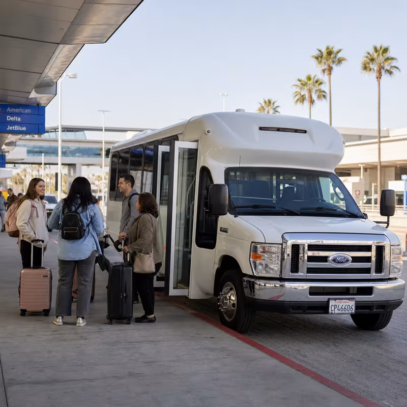 Black Mercedes Sprinter van staged for an Huntington Beach Airport Transportation group