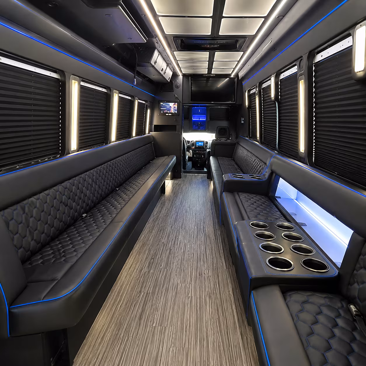 Huntington Beach Birthday, Sweet 16, & Quinceañera Transportation party bus interior