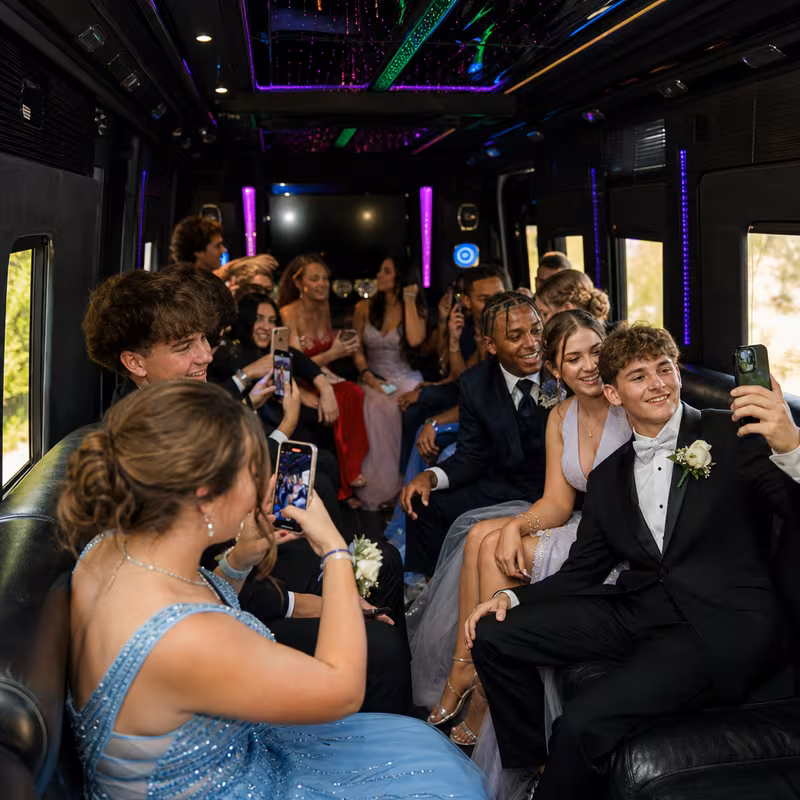 Black Mercedes Sprinter van staged for an Huntington Beach Prom & Homecoming Transportation group