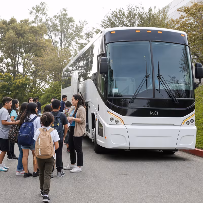 Black Mercedes Sprinter van staged for an Huntington Beach School Transportation group