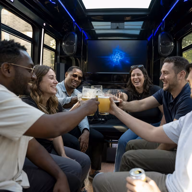Black Mercedes Sprinter van staged for an Huntington Beach Winery & Brewery Tour Transportation group